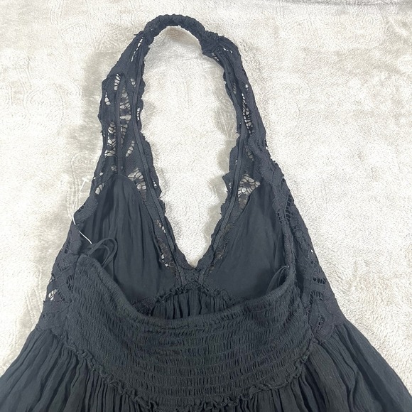 Free People Fp One Adella Babydoll Slip V Neck Black Lace Ruffle Dress Small - Picture 10 of 12